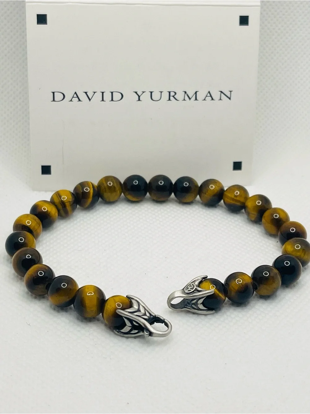 David Yurman Tiger's Eye Bead Bracelet with Sterling 8.5”